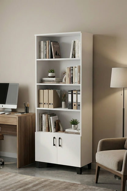 Kitaplık Modern Çok Amaçlı Dolaplı Raflı Ofis Salon Mutfak Düzenleyici Çok Raflı