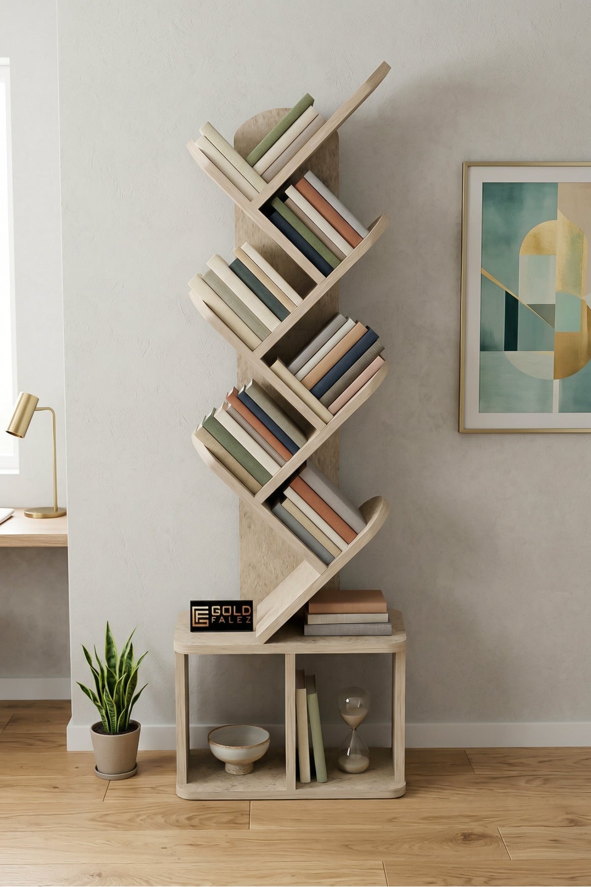 Kitaplık Modern Dekoratif Kitap Rafı Çok Katlı Kitap Standı Ofis Organizer Yaprak