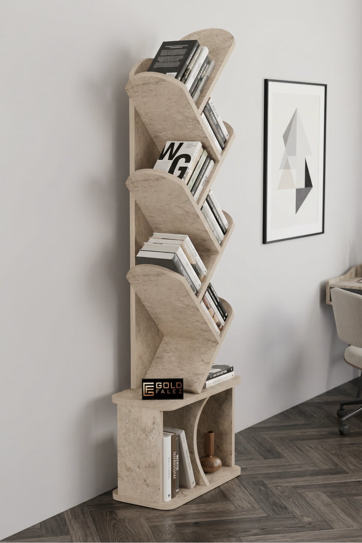 Kitaplık Modern Dekoratif Kitap Rafı Çok Katlı Kitap Standı Ofis Organizer Yaprak