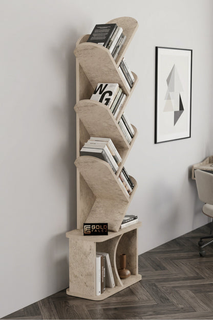 Kitaplık Modern Dekoratif Kitap Rafı Çok Katlı Kitap Standı Ofis Organizer Yaprak