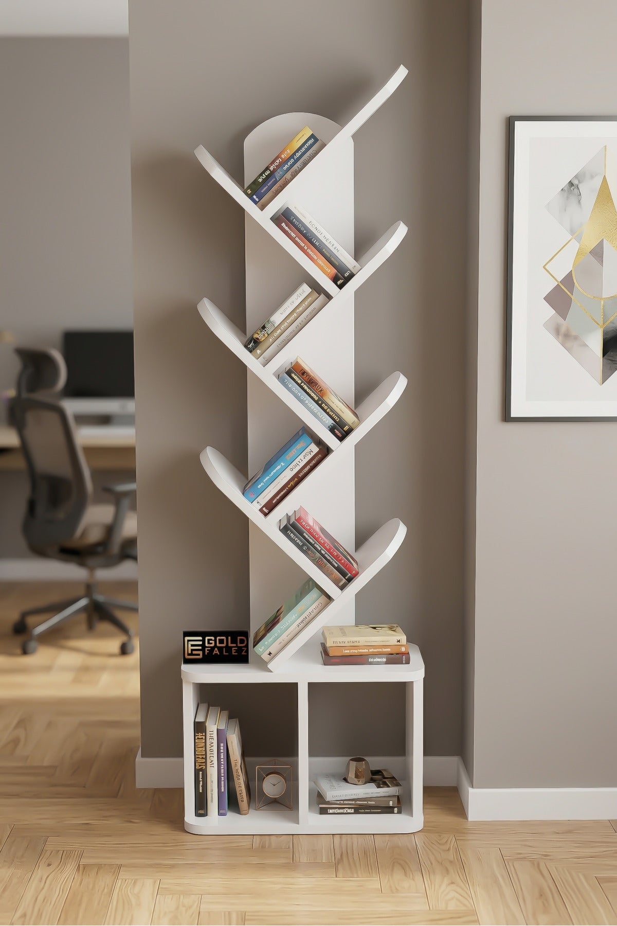 Kitaplık Modern Dekoratif Kitap Rafı Çok Katlı Kitap Standı Ofis Organizer Yaprak