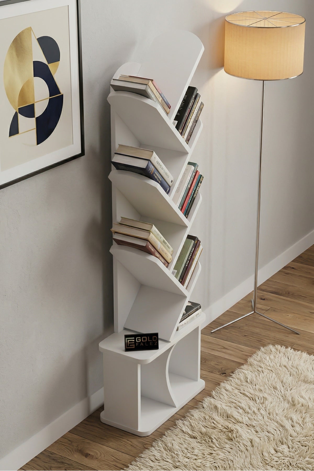 Kitaplık Modern Dekoratif Kitap Rafı Çok Katlı Kitap Standı Ofis Organizer Yaprak