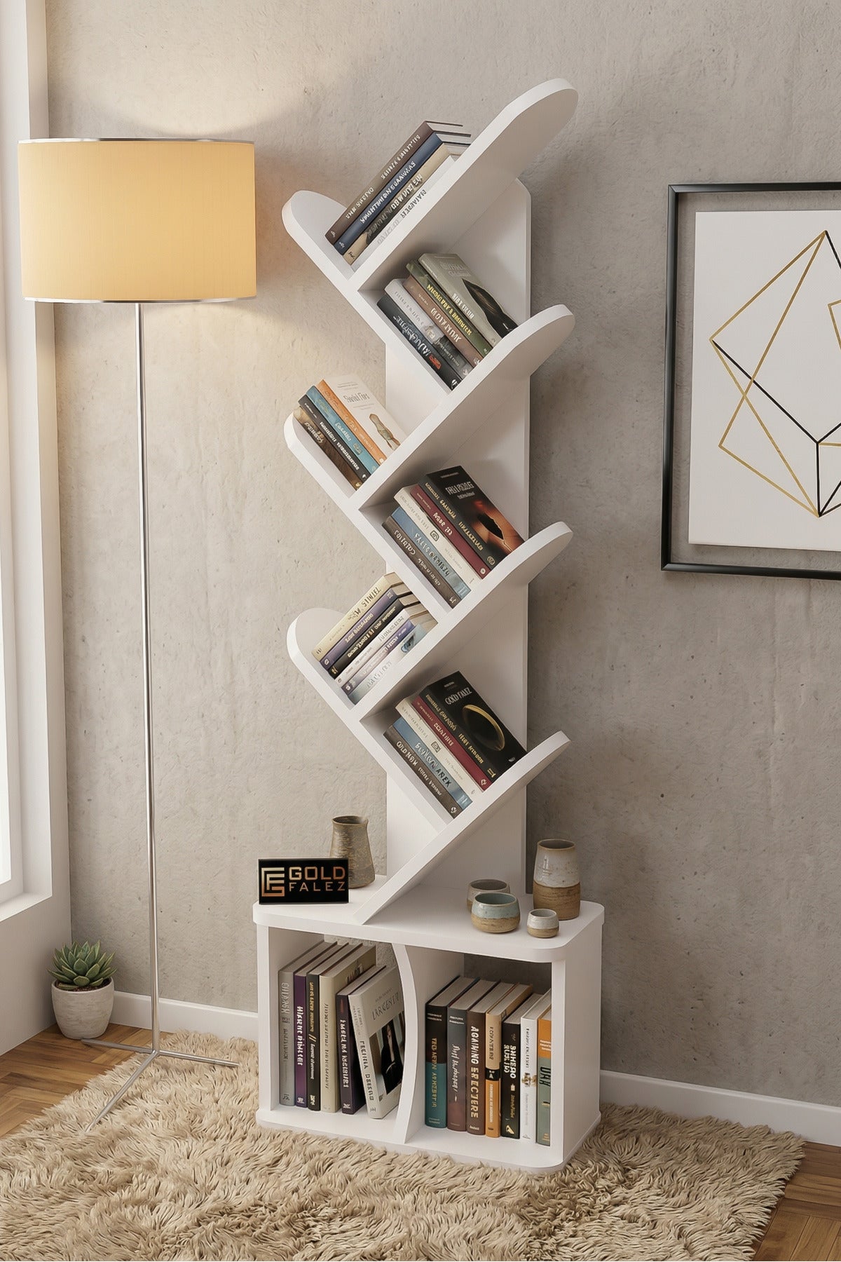 Kitaplık Modern Dekoratif Kitap Rafı Çok Katlı Kitap Standı Ofis Organizer Yaprak