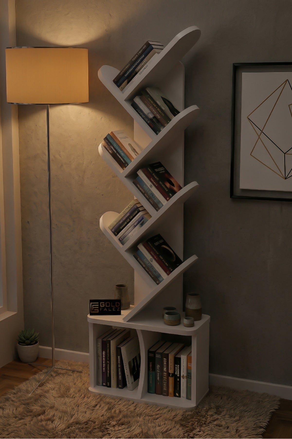 Kitaplık Modern Dekoratif Kitap Rafı Çok Katlı Kitap Standı Ofis Organizer Yaprak