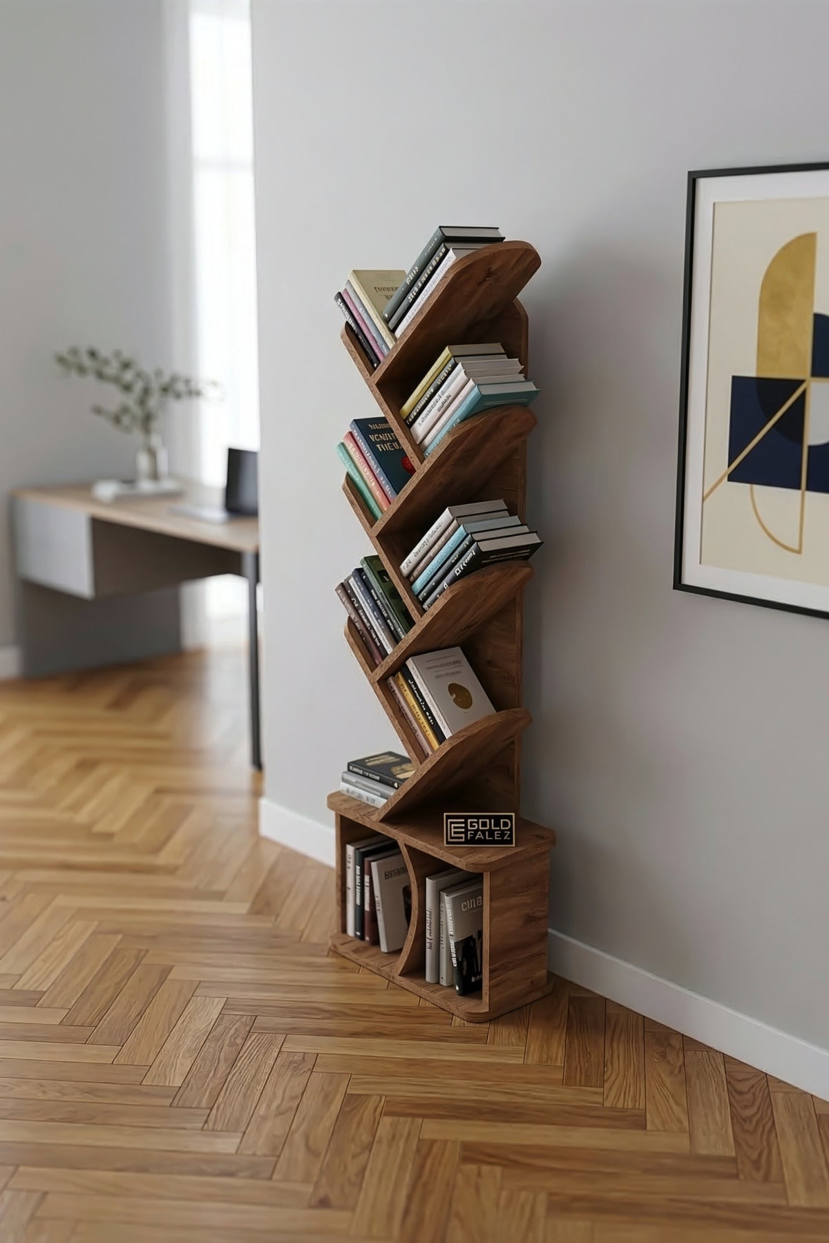 Kitaplık Modern Dekoratif Kitap Rafı Çok Katlı Kitap Standı Ofis Organizer Yaprak