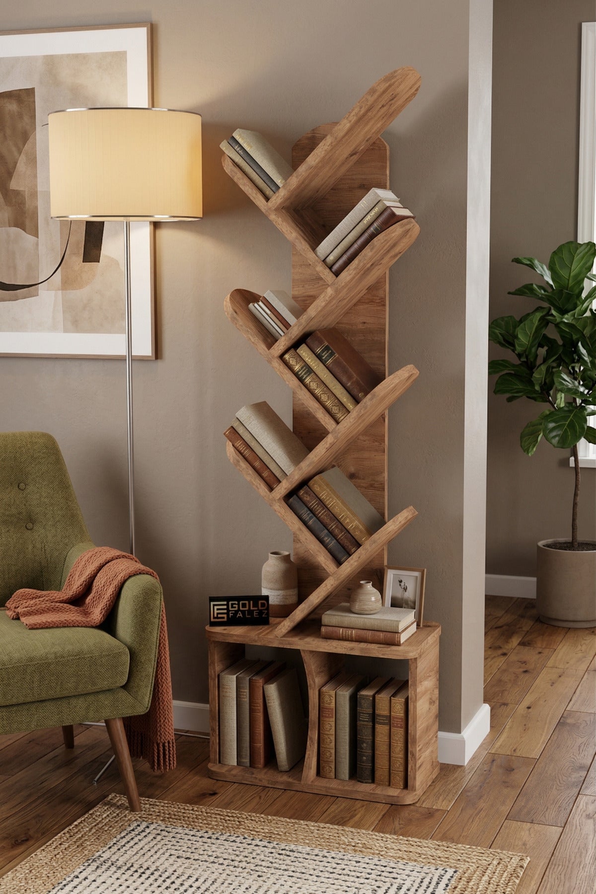 Kitaplık Modern Dekoratif Kitap Rafı Çok Katlı Kitap Standı Ofis Organizer Yaprak