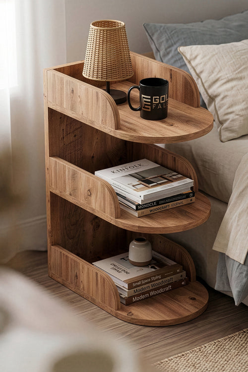 Komodin Modern Ahşap 3 Katlı Raflı Yan Sehpa Çok Amaçlı Organizer Kitaplık