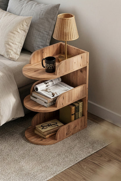 Komodin Modern Ahşap 3 Katlı Raflı Yan Sehpa Çok Amaçlı Organizer Kitaplık