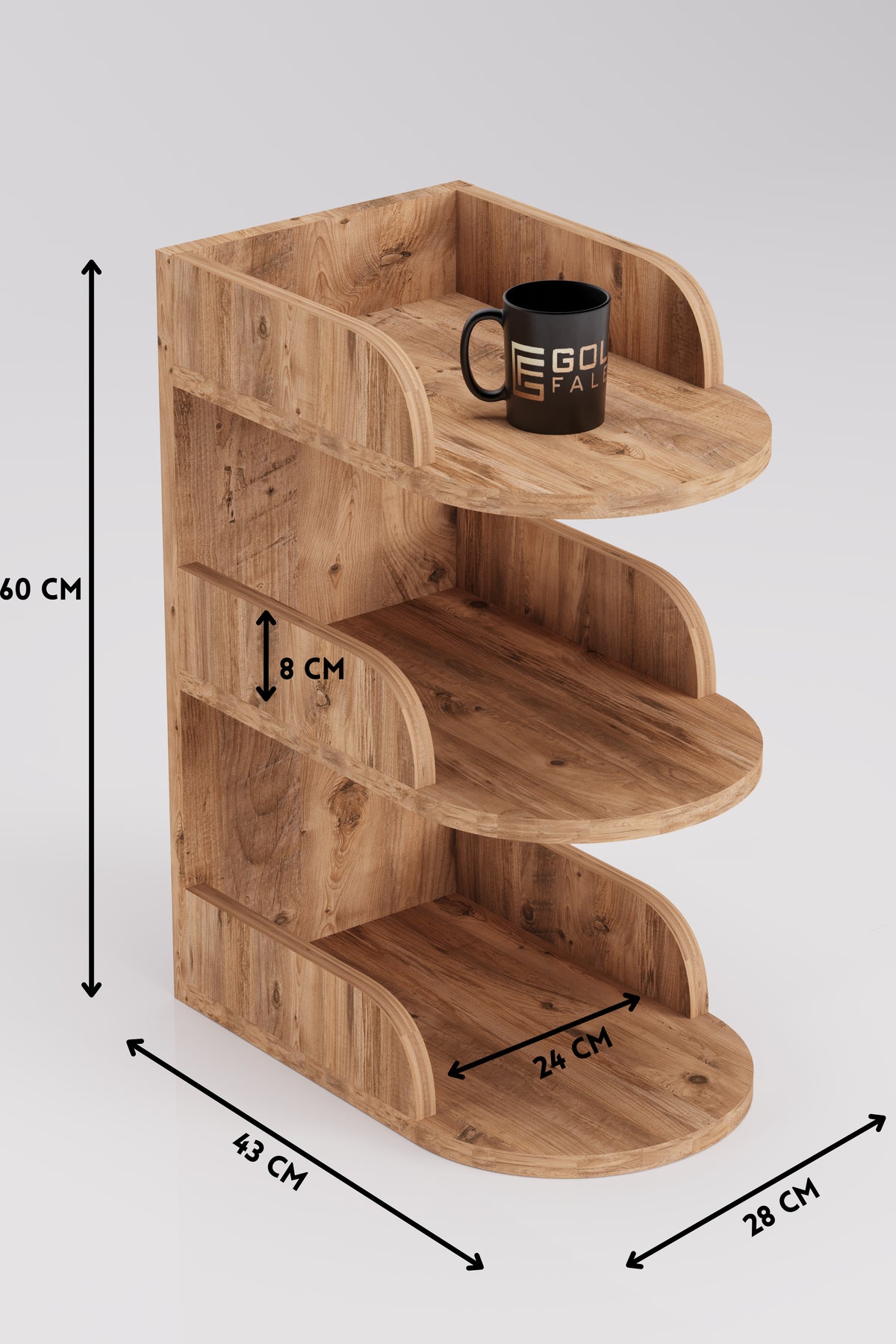 Komodin Modern Ahşap 3 Katlı Raflı Yan Sehpa Çok Amaçlı Organizer Kitaplık