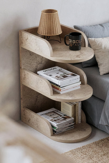 Komodin Modern Ahşap 3 Katlı Raflı Yan Sehpa Çok Amaçlı Organizer Kitaplık