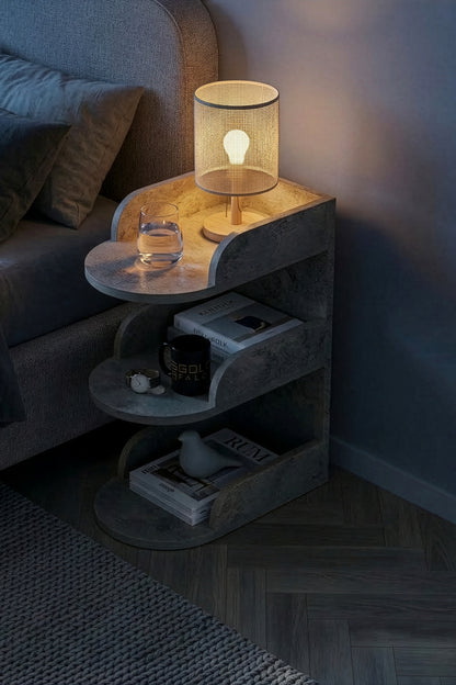 Komodin Modern Ahşap 3 Katlı Raflı Yan Sehpa Çok Amaçlı Organizer Kitaplık