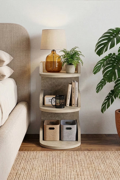 Komodin Modern Ahşap 3 Katlı Raflı Yan Sehpa Çok Amaçlı Organizer Kitaplık