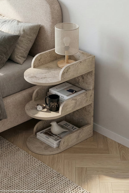 Komodin Modern Ahşap 3 Katlı Raflı Yan Sehpa Çok Amaçlı Organizer Kitaplık