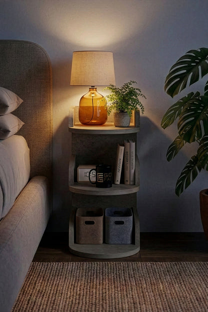 Komodin Modern Ahşap 3 Katlı Raflı Yan Sehpa Çok Amaçlı Organizer Kitaplık