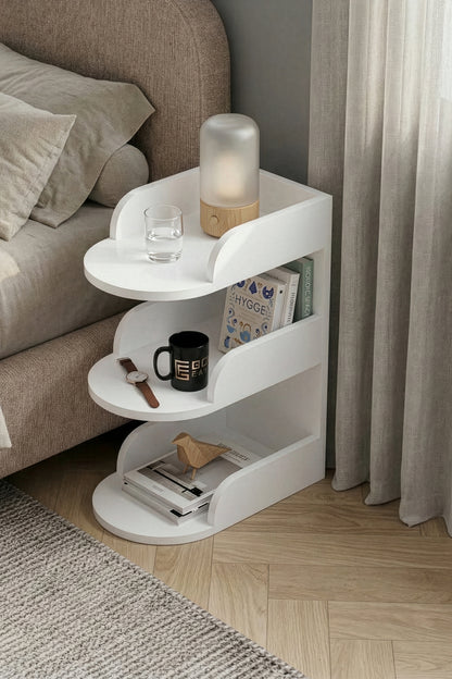 Komodin Modern Ahşap 3 Katlı Raflı Yan Sehpa Çok Amaçlı Organizer Kitaplık