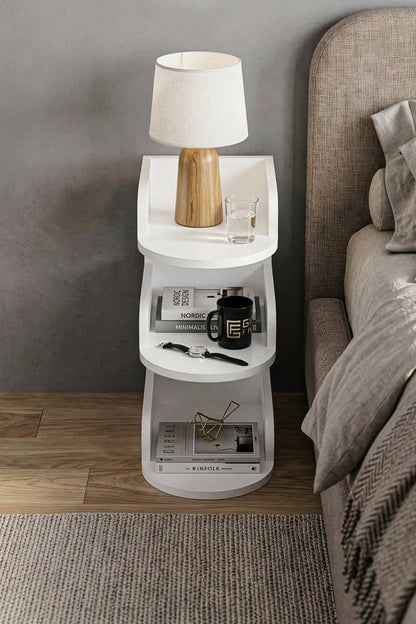 Komodin Modern Ahşap 3 Katlı Raflı Yan Sehpa Çok Amaçlı Organizer Kitaplık