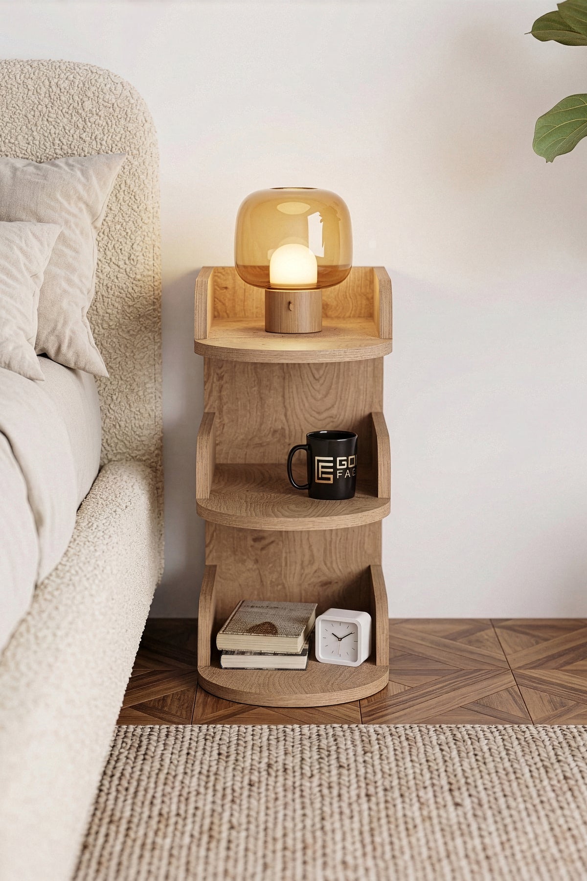 Komodin Modern Ahşap 3 Katlı Raflı Yan Sehpa Çok Amaçlı Organizer Kitaplık