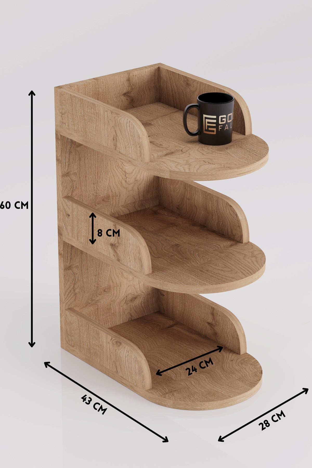 Komodin Modern Ahşap 3 Katlı Raflı Yan Sehpa Çok Amaçlı Organizer Kitaplık