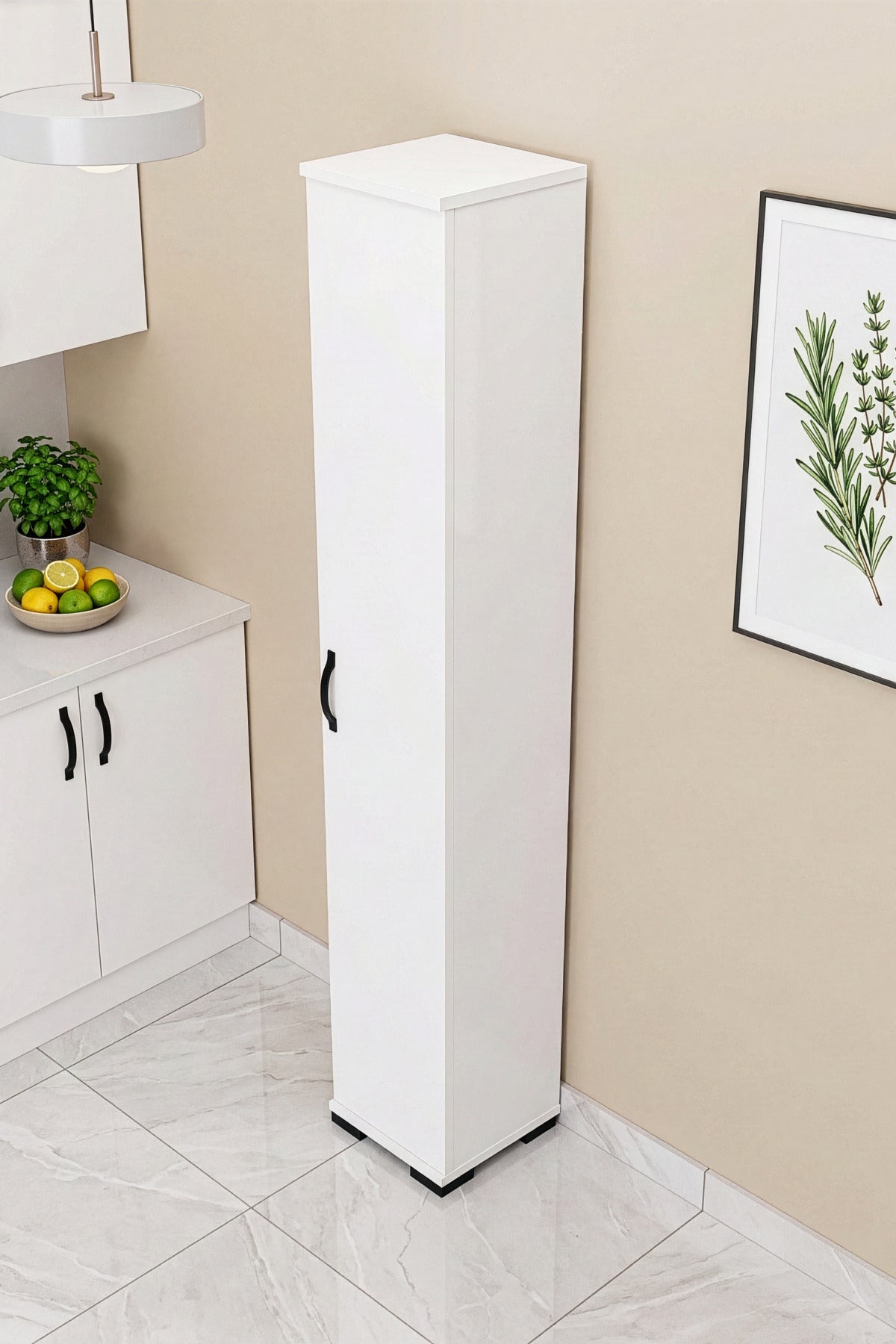 Mutfak Dolabı Çok Amaçlı Dar Kiler Dolap Raflı Kapaklı Organizer 5 Katlı  Beyaz