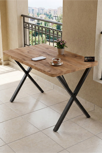 Mutfak Masası 110x70 cm Modern Ahşap Görünümlü Yemek Masası Ofis Bahçe Balkon Cafe Masa