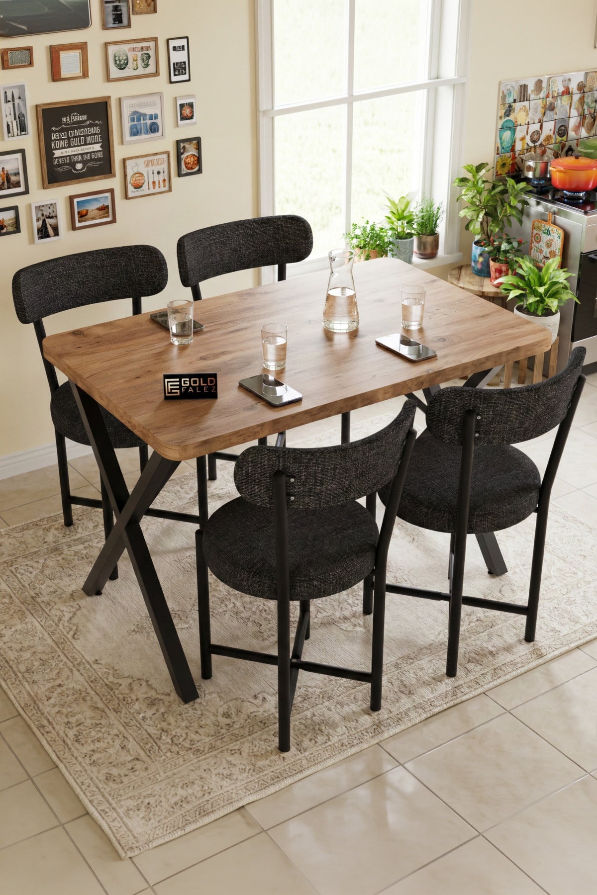 Mutfak Masası 4 Sandalyeli Set 110x70 cm Modern Bahçe Cafe Atlantik Masa Takımı 4 Kişilik Teddy