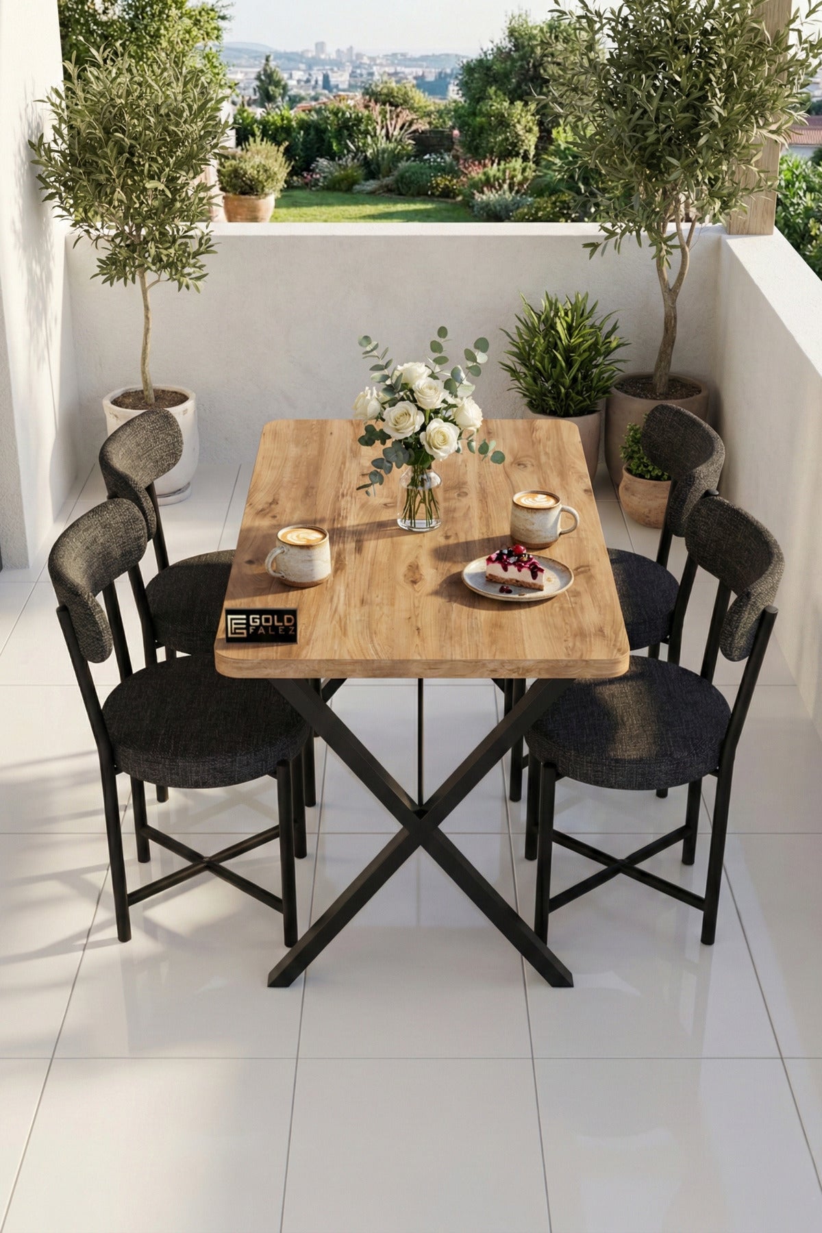 Mutfak Masası 4 Sandalyeli Set 110x70 cm Modern Bahçe Cafe Atlantik Masa Takımı 4 Kişilik Teddy
