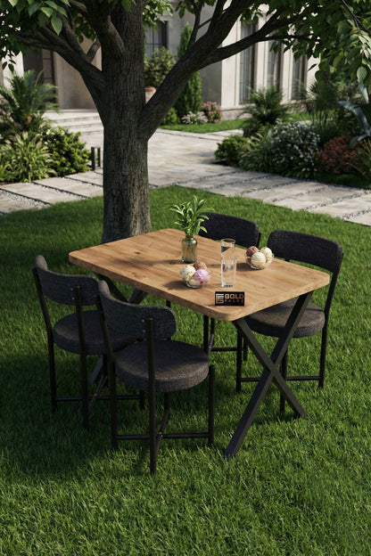Mutfak Masası 4 Sandalyeli Set 110x70 cm Modern Bahçe Cafe Atlantik Masa Takımı 4 Kişilik Teddy