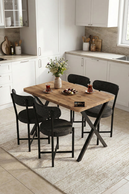 Mutfak Masası 4 Sandalyeli Set 110x70 cm Modern Bahçe Cafe Atlantik Masa Takımı 4 Kişilik Teddy