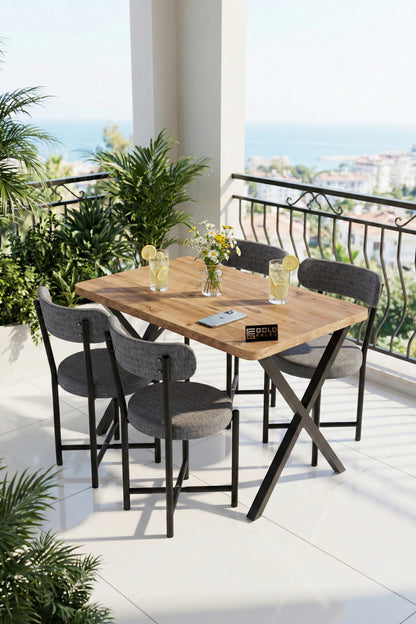 Mutfak Masası 4 Sandalyeli Set 110x70 cm Modern Bahçe Cafe Atlantik Masa Takımı 4 Kişilik Teddy