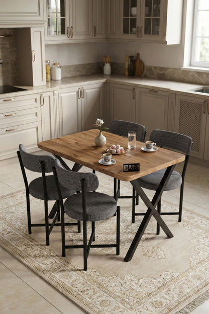 Mutfak Masası 4 Sandalyeli Set 110x70 cm Modern Bahçe Cafe Atlantik Masa Takımı 4 Kişilik Teddy