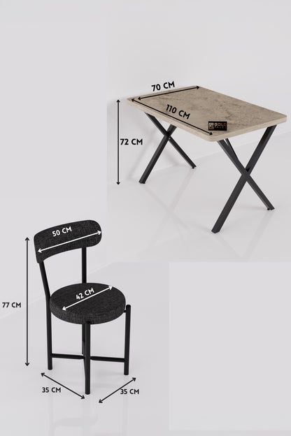 Mutfak Masası 4 Sandalyeli Set 110x70 cm Modern Bahçe Cafe Traverten Masa Takımı 4 Kişilik Teddy