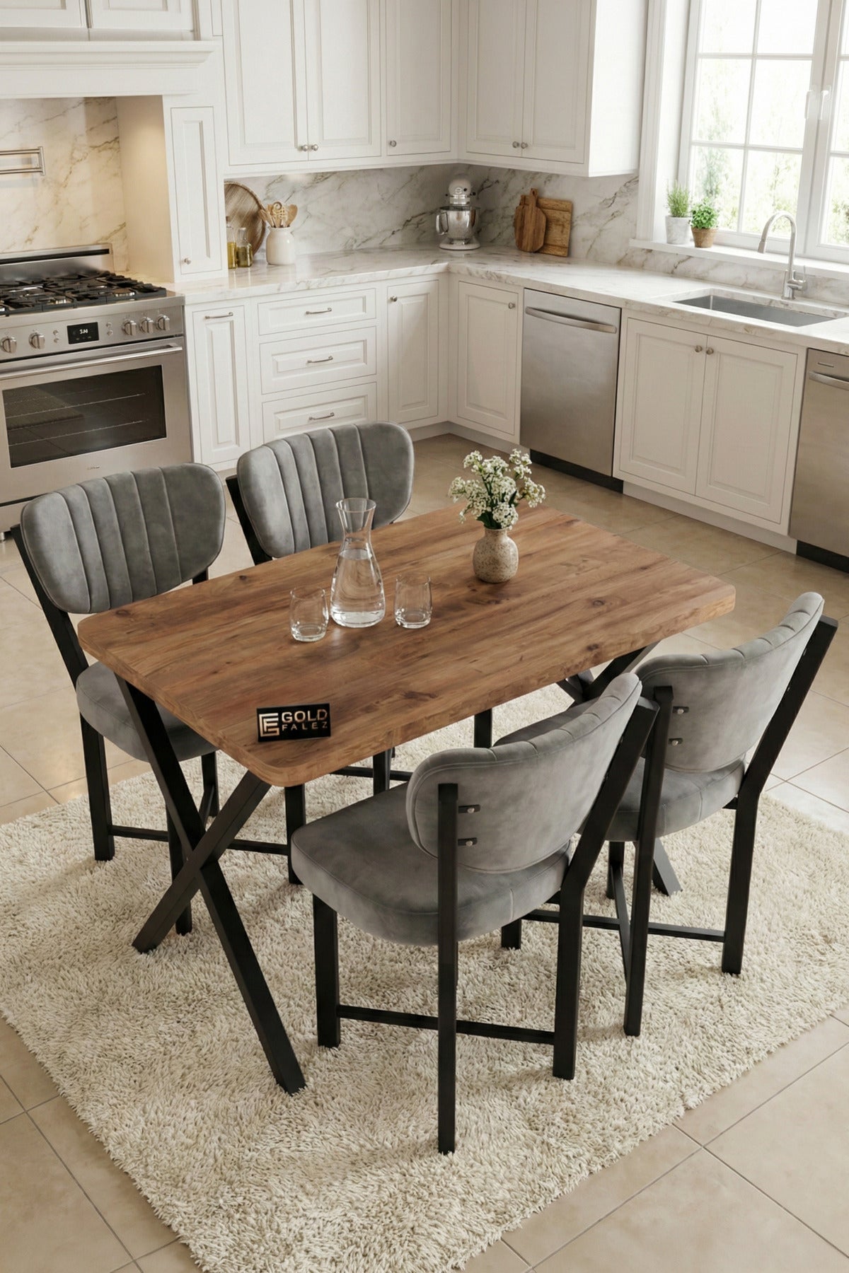 Mutfak Masası 4 Sandalyeli Set 110x70 cm Modern Atlantik Masa Takımı Cafe Balkon Ofis Masa Elma