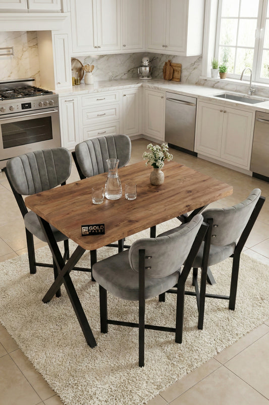 Mutfak Masası 4 Sandalyeli Set 110x70 cm Modern Atlantik Masa Takımı Cafe Balkon Ofis Masa Elma