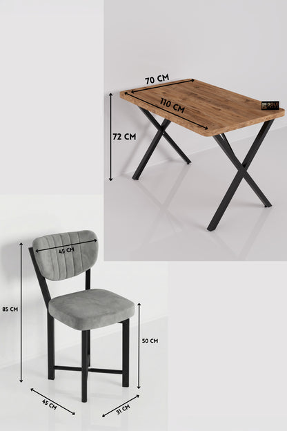 Mutfak Masası 4 Sandalyeli Set 110x70 cm Modern Atlantik Masa Takımı Cafe Balkon Ofis Masa Elma