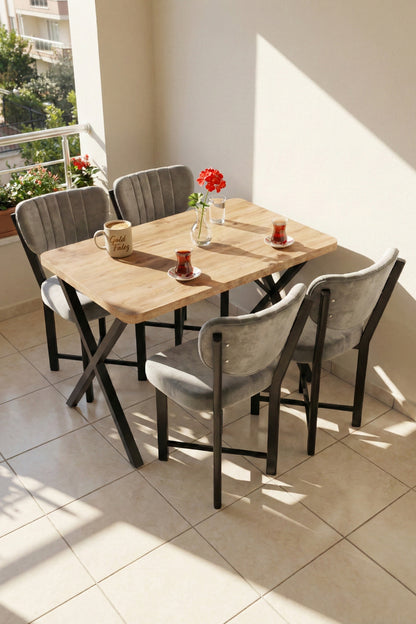 Mutfak Masası 4 Sandalyeli Set 110x70 cm Modern Atlantik Masa Takımı Cafe Balkon Ofis Masa Elma