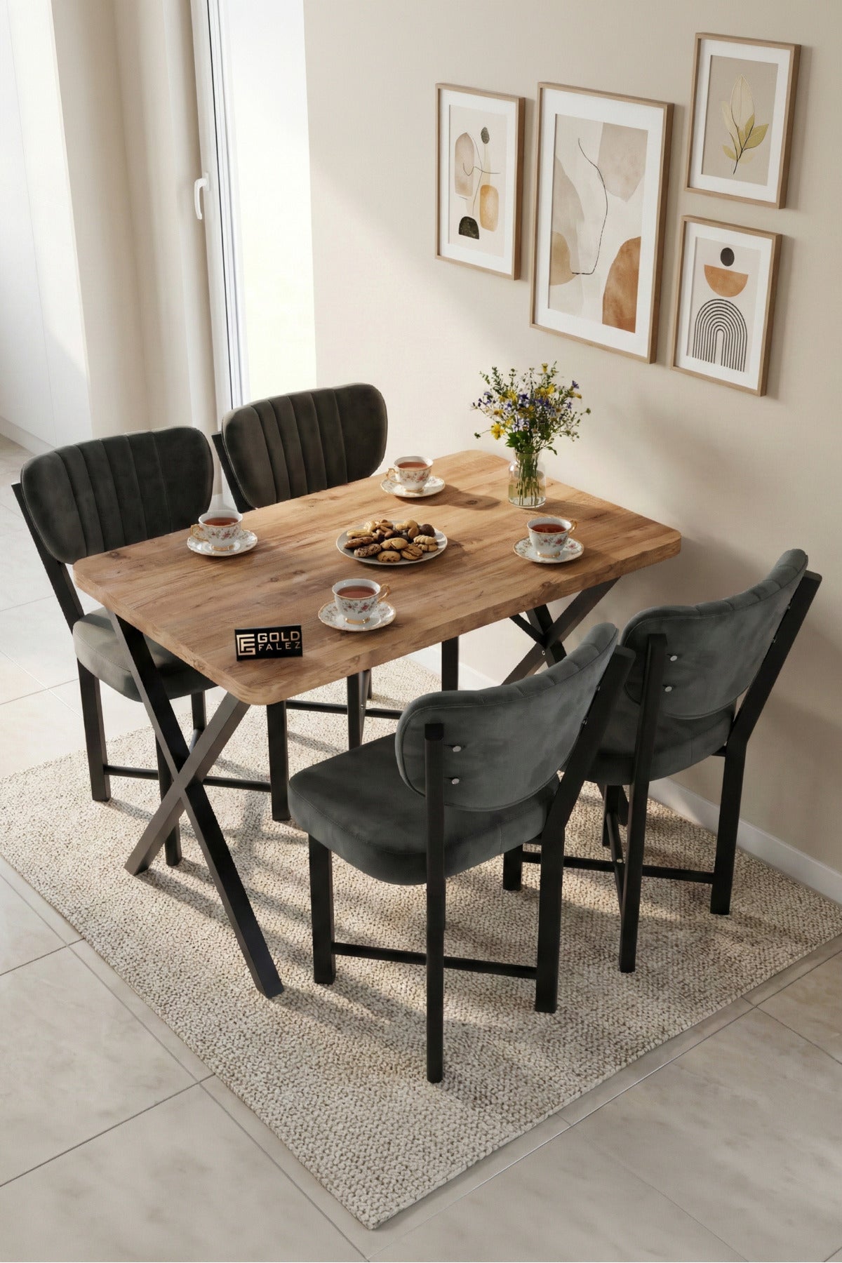 Mutfak Masası 4 Sandalyeli Set 110x70 cm Modern Atlantik Masa Takımı Cafe Balkon Ofis Masa Elma