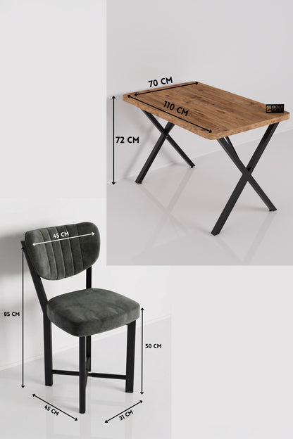 Mutfak Masası 4 Sandalyeli Set 110x70 cm Modern Atlantik Masa Takımı Cafe Balkon Ofis Masa Elma