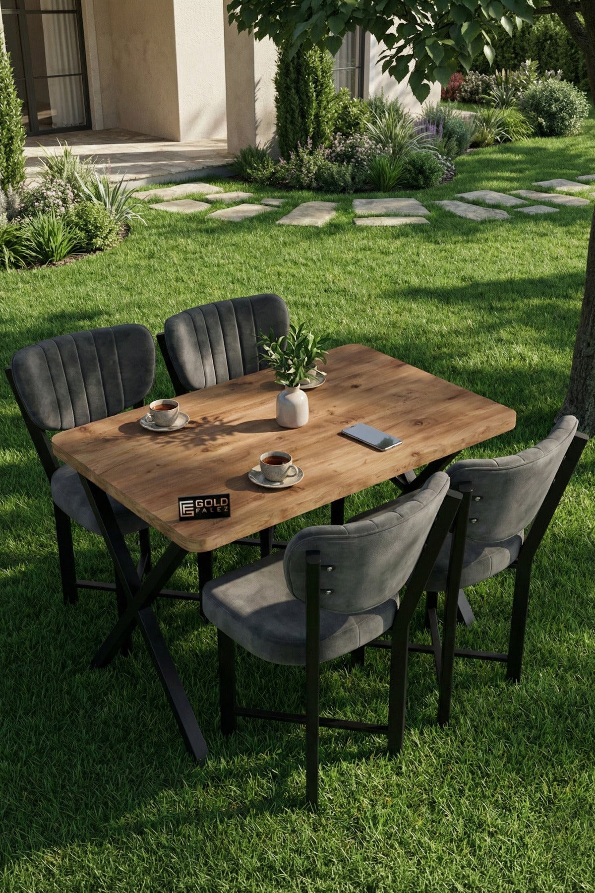 Mutfak Masası 4 Sandalyeli Set 110x70 cm Modern Atlantik Masa Takımı Cafe Balkon Ofis Masa Elma