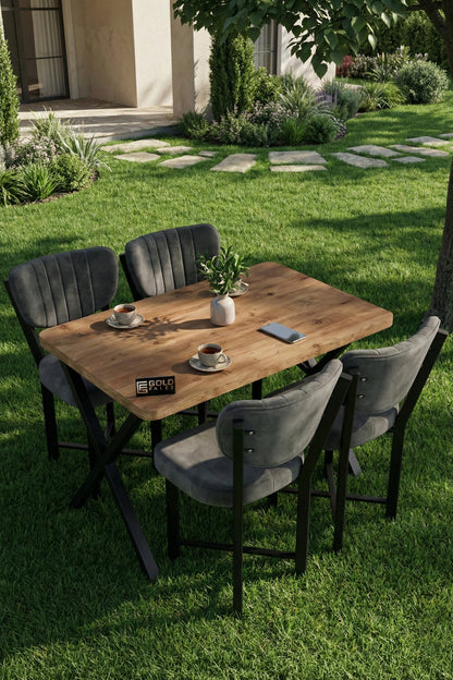 Mutfak Masası 4 Sandalyeli Set 110x70 cm Modern Atlantik Masa Takımı Cafe Balkon Ofis Masa Elma