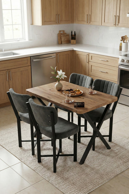 Mutfak Masası 4 Sandalyeli Set 110x70 cm Modern Atlantik Masa Takımı Cafe Balkon Ofis Masa Elma