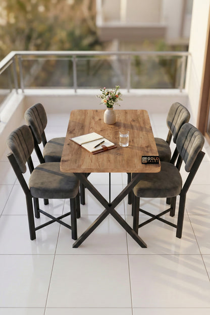Mutfak Masası 4 Sandalyeli Set 110x70 cm Modern Atlantik Masa Takımı Cafe Balkon Ofis Masa Elma
