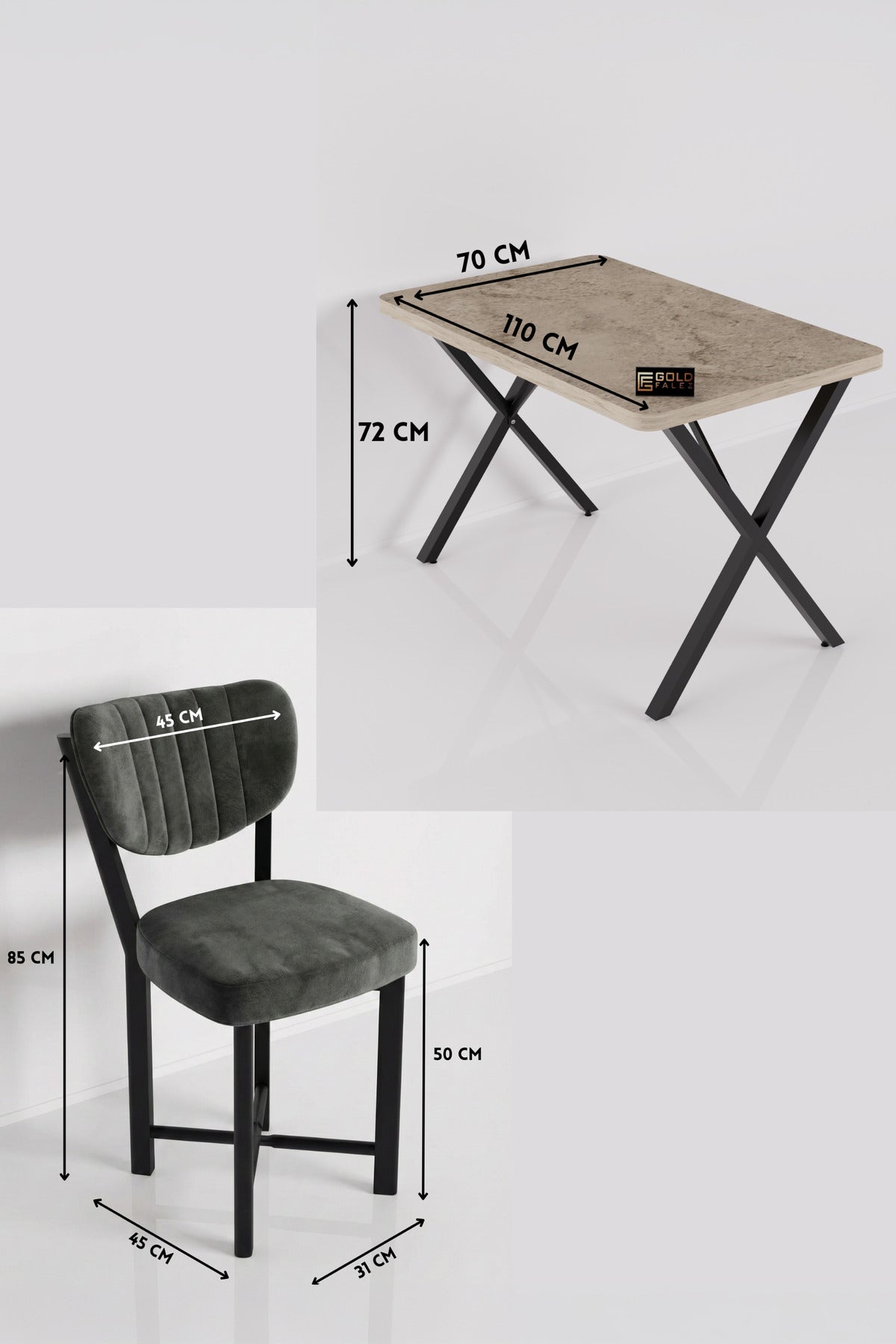 Mutfak Masası 4 Sandalyeli Set 110x70 cm Modern Traverten Masa Takımı Cafe Balkon Ofis Masa Elma