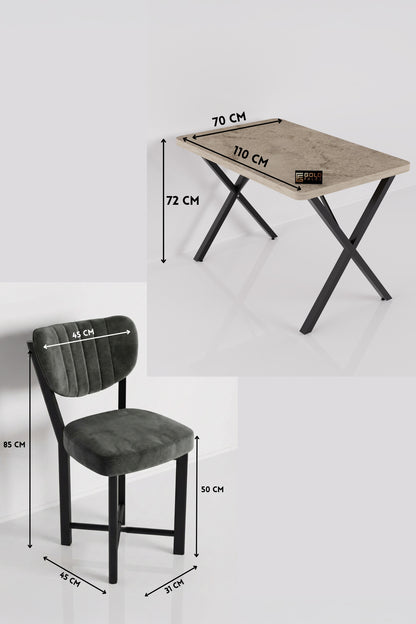 Mutfak Masası 4 Sandalyeli Set 110x70 cm Modern Traverten Masa Takımı Cafe Balkon Ofis Masa Elma