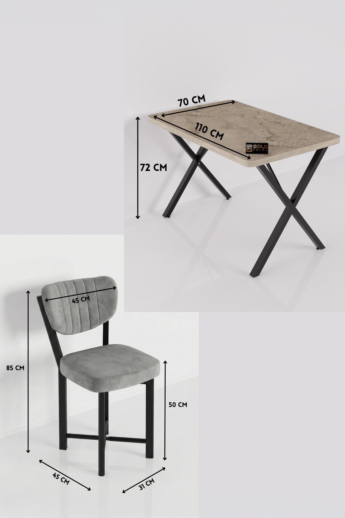 Mutfak Masası 4 Sandalyeli Set 110x70 cm Modern Traverten Masa Takımı Cafe Balkon Ofis Masa Elma