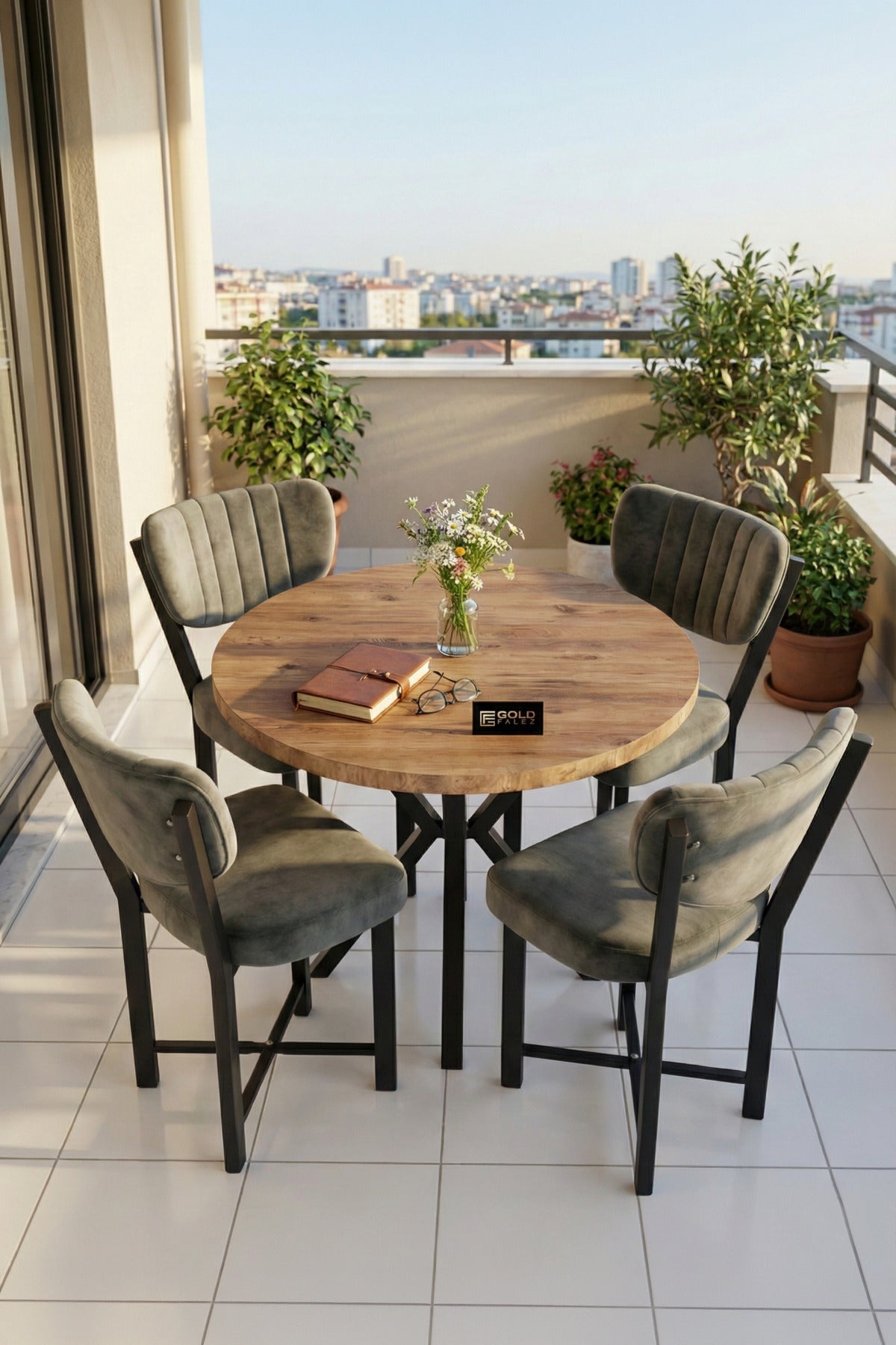 Mutfak Masası 4 Sandalyeli Set 90 Çap Atlantik Yuvarlak Cafe Balkon Ofis Masa Yemek Takımı Elma