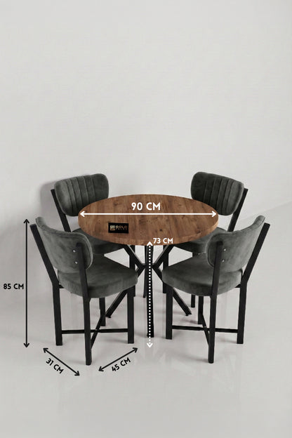 Mutfak Masası 4 Sandalyeli Set 90 Çap Atlantik Yuvarlak Cafe Balkon Ofis Masa Yemek Takımı Elma