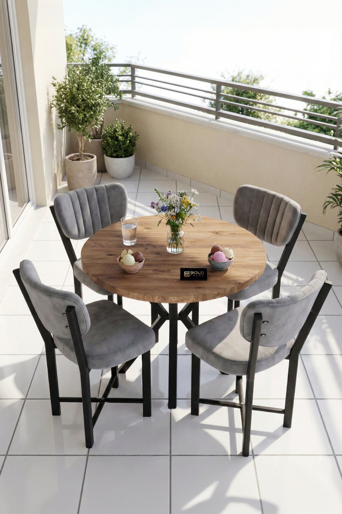 Mutfak Masası 4 Sandalyeli Set 90 Çap Atlantik Yuvarlak Cafe Balkon Ofis Masa Yemek Takımı Elma