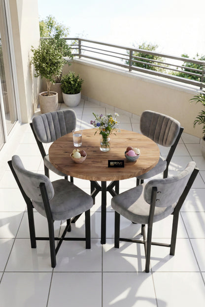 Mutfak Masası 4 Sandalyeli Set 90 Çap Atlantik Yuvarlak Cafe Balkon Ofis Masa Yemek Takımı Elma