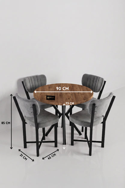Mutfak Masası 4 Sandalyeli Set 90 Çap Atlantik Yuvarlak Cafe Balkon Ofis Masa Yemek Takımı Elma