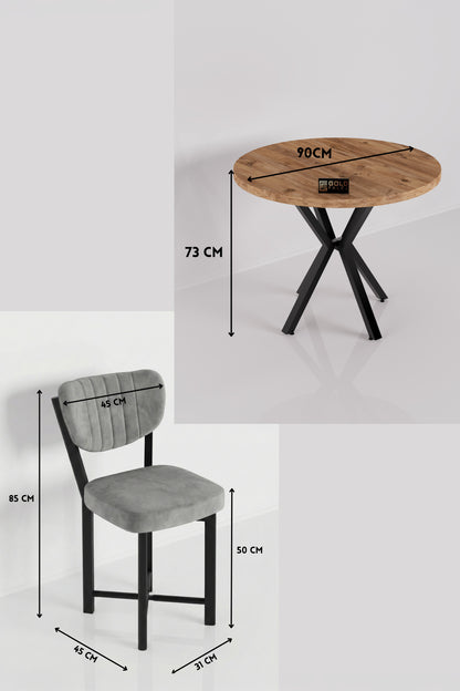 Mutfak Masası 4 Sandalyeli Set 90 Çap Atlantik Yuvarlak Cafe Balkon Ofis Masa Yemek Takımı Elma